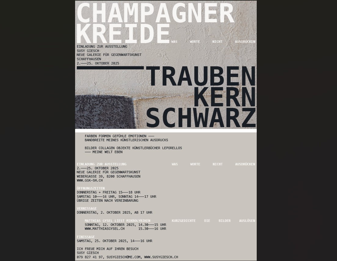 Susy Giesch – Champagnerkreide bis Traubenkernschwarz