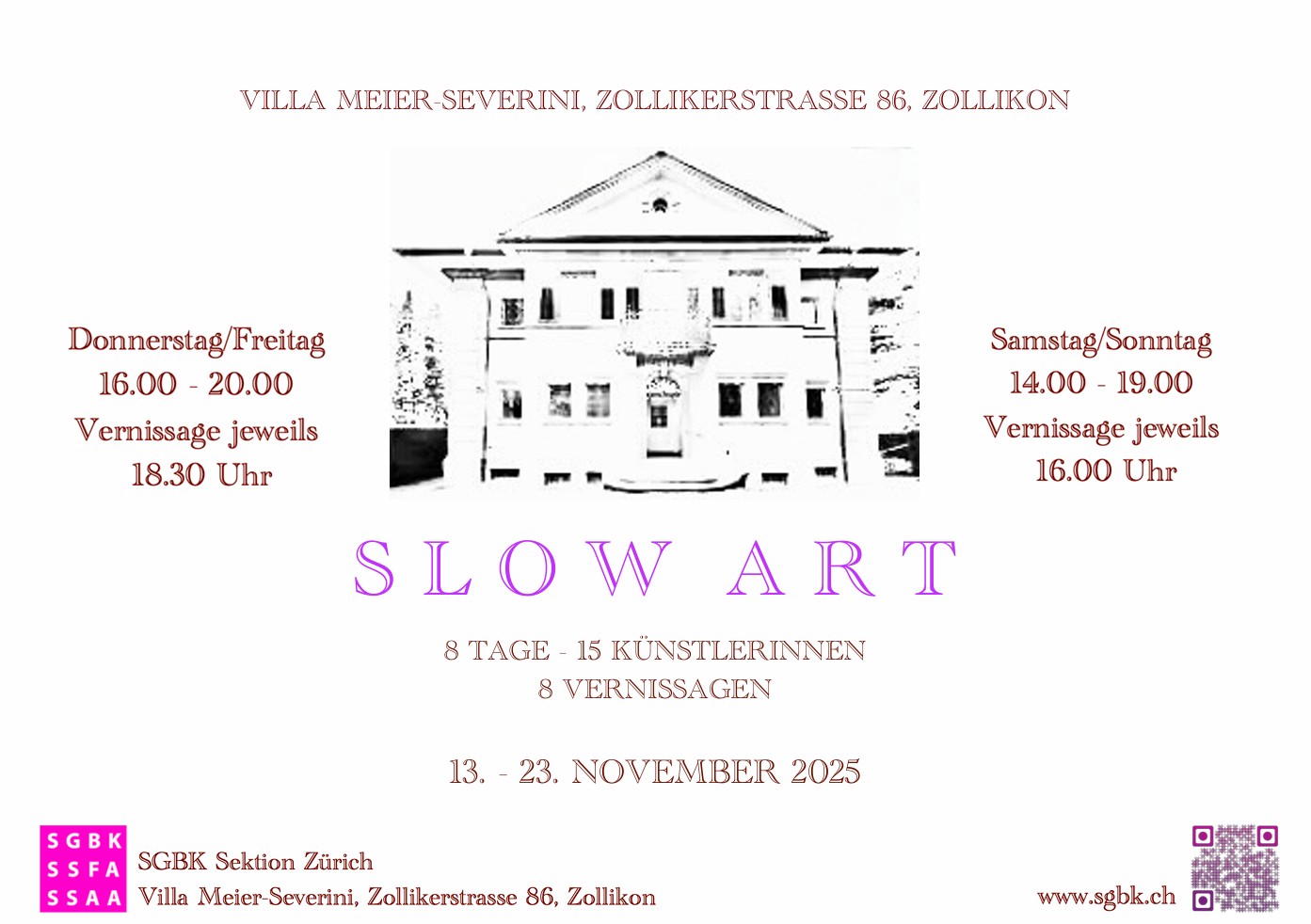 SLOW ART – 15 Künstlerinnen der SGBK zeigen ihre Werke und erzählen.